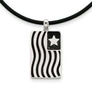 Sterling Silver & Rubber Cord Antique Waves of Pride Necklace, 22 Inch